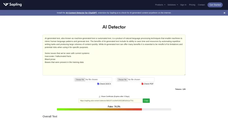 Sapling AI Detector