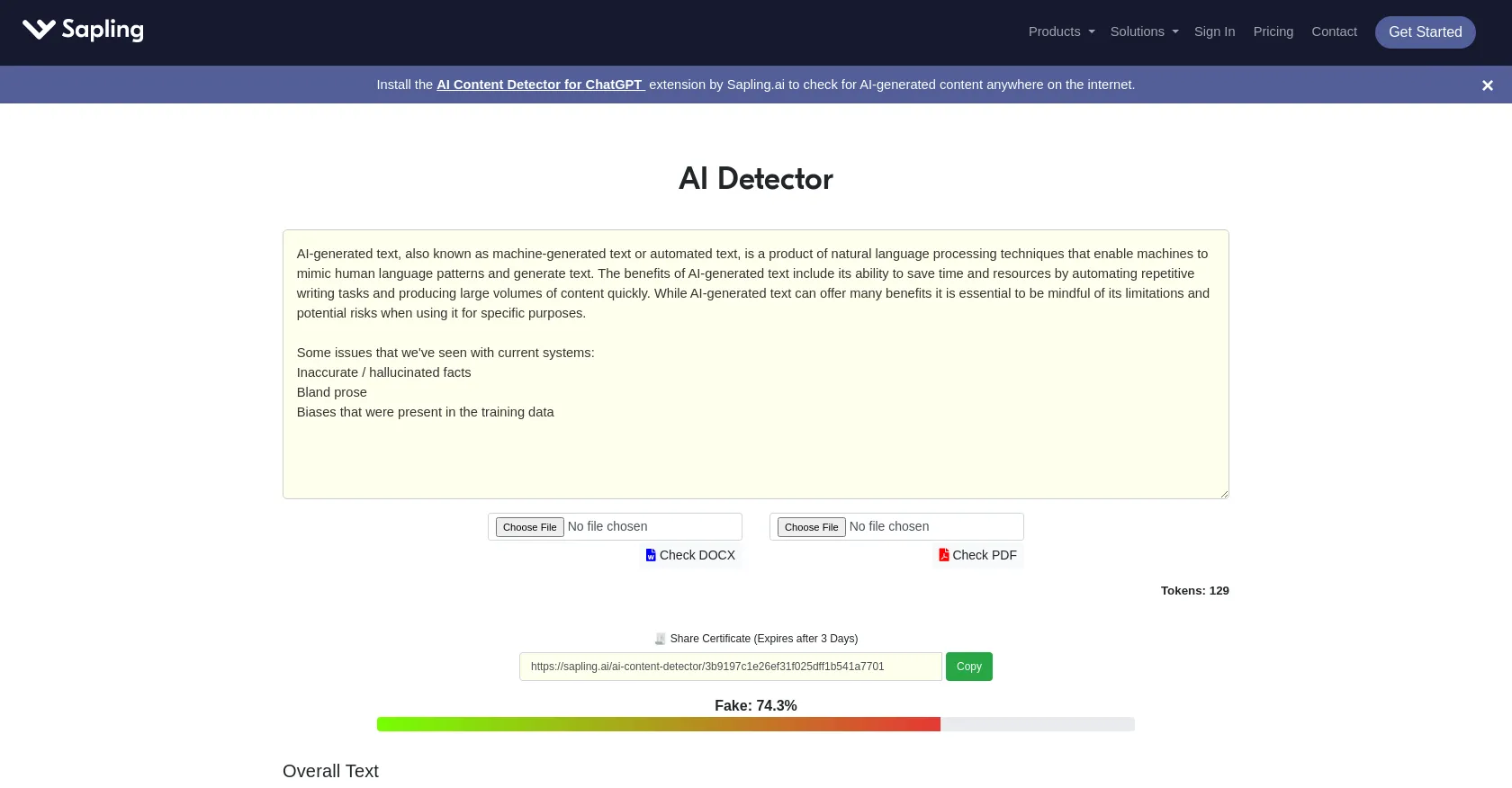 Sapling AI Detector